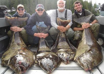 Halibut fishing at Adventure Alaska Southeast, four men with halibut