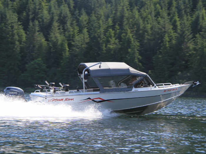 North River Rental boats from Adventure Alaska Southeast. Boat skipping along the water, headed toward the salmon and the halibut in Thorne Bay, Alaska